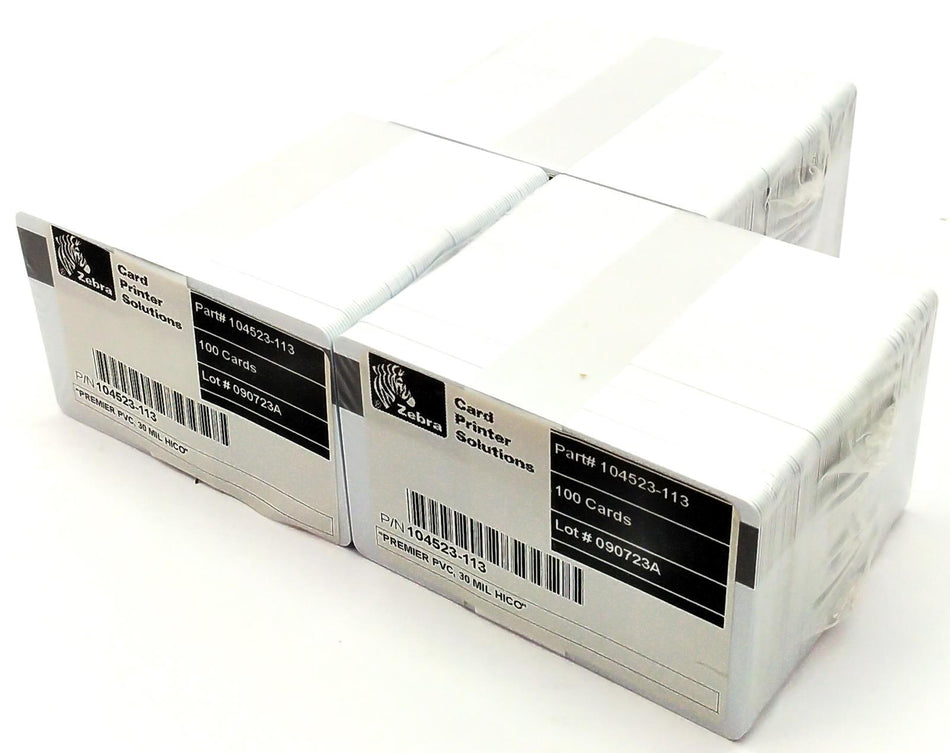 Zebra 104523-113 ID Cards PVC Magnetic Stripe 2.13" x 3.38" Genuine - 300 Pcs