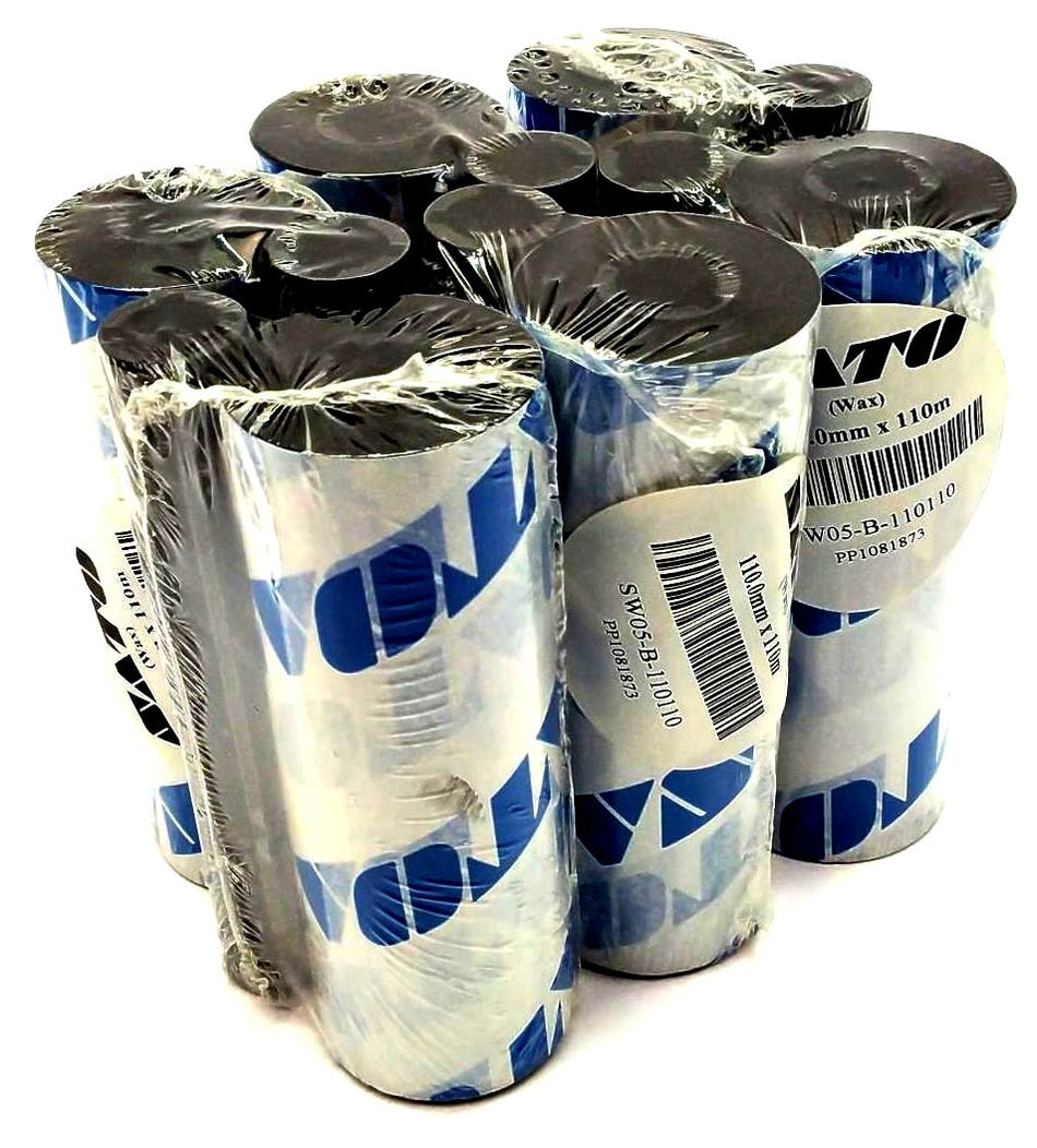 Sato 4.33" x 360' Wax Ribbons Thermal Transfer SW05-B-110110 Genuine - 6 Rolls