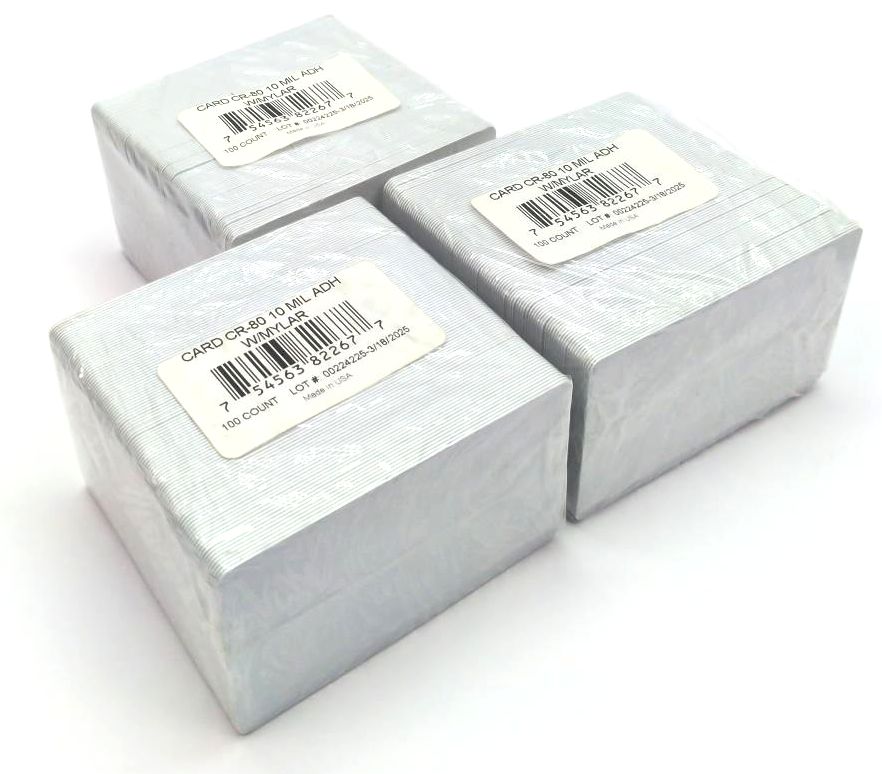 HID Fargo PVC ID Cards CR-80 10 Mil Adhesive Mylar Backed - Pack of 300