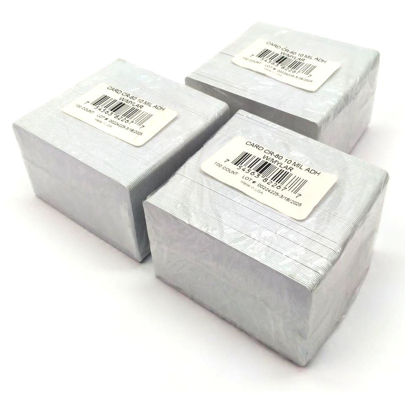 HID Fargo PVC ID Cards CR-80 10 Mil Adhesive Mylar Backed - Pack of 300