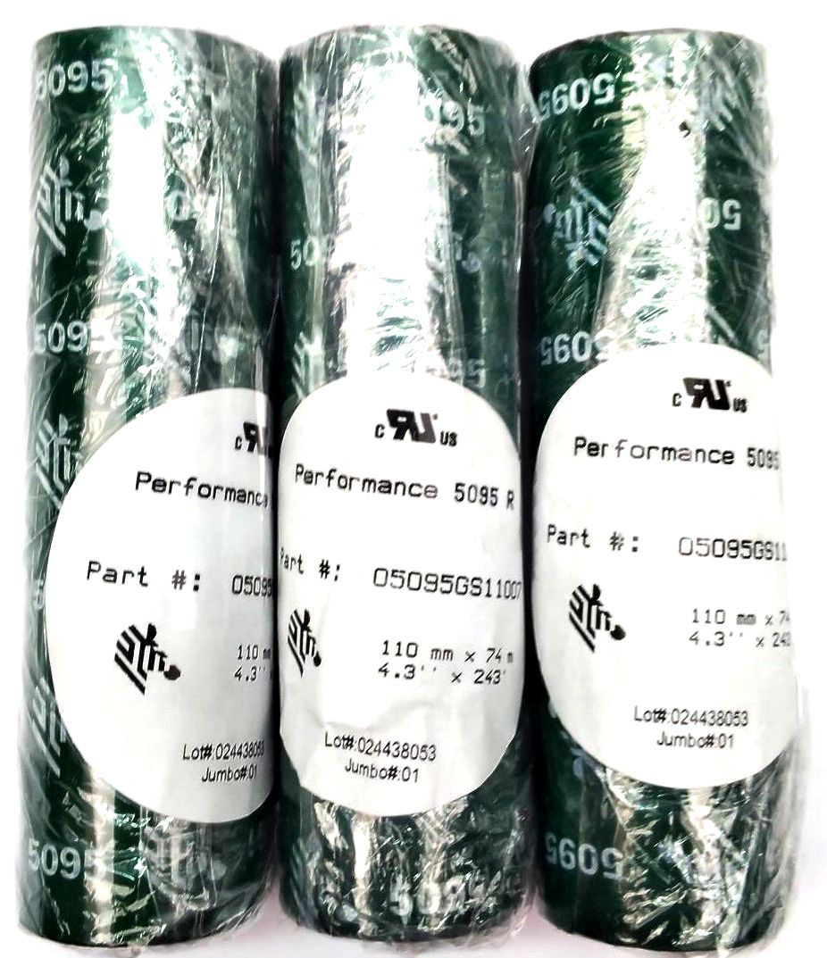 Zebra 4.3" x 243' Performance 5095 Resin Ribbons 05095GS11007 Genuine - 3 Rolls