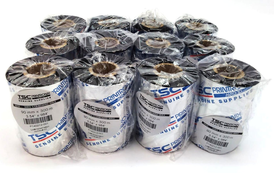 TSC Printronix 3.54" x 984' Wax Ribbons Standard P140212-001 Genuine - 12 Rolls