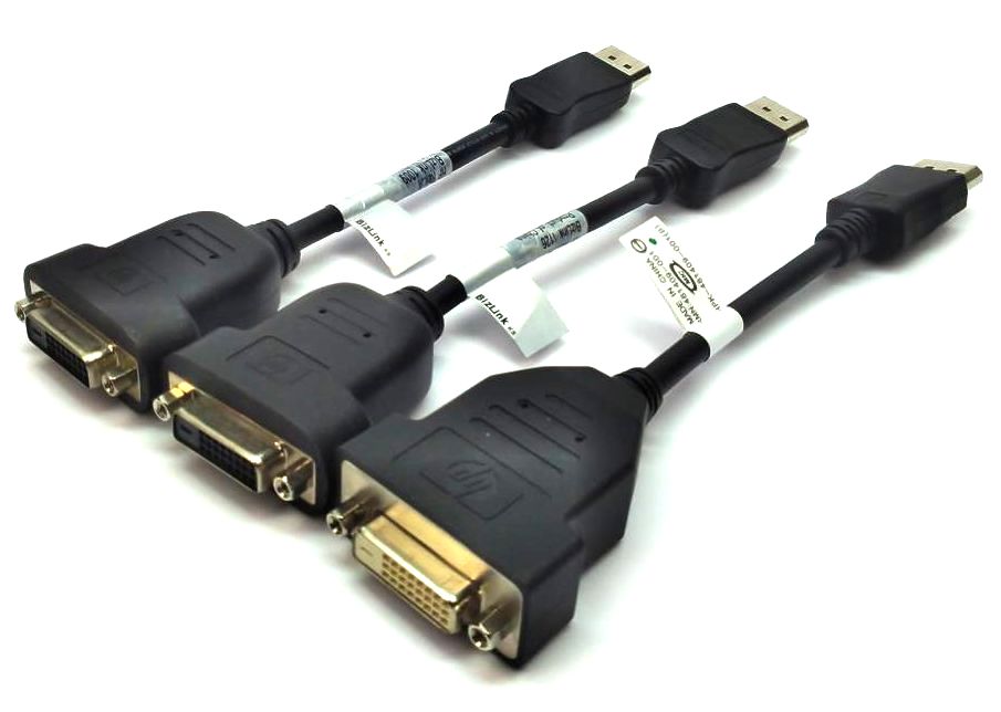 HP Displayport Male to DVI Female Adapter Cable Genuine  481409-001 - Pack of 3