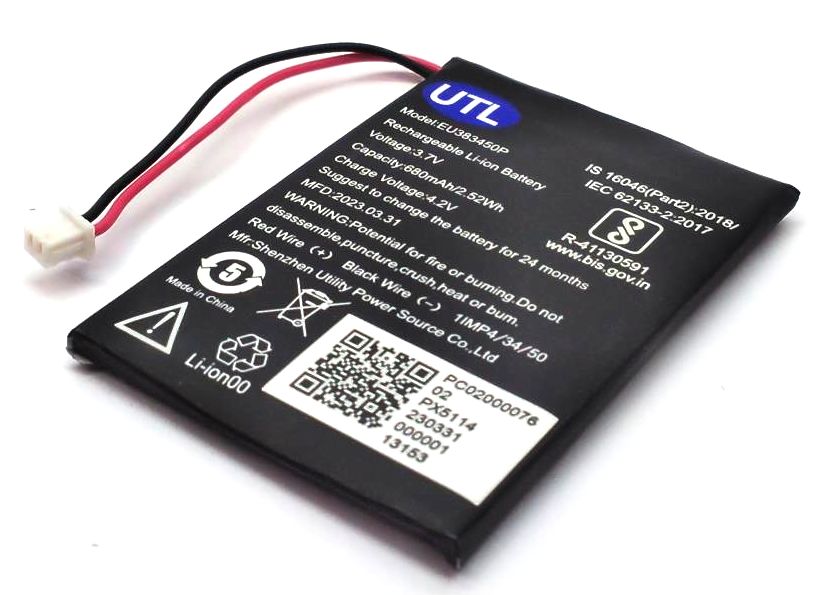 UTL Battery for Ingenico Moby 8500 3.7V 680mAh 5.52Wh Rechargeable EU383450P