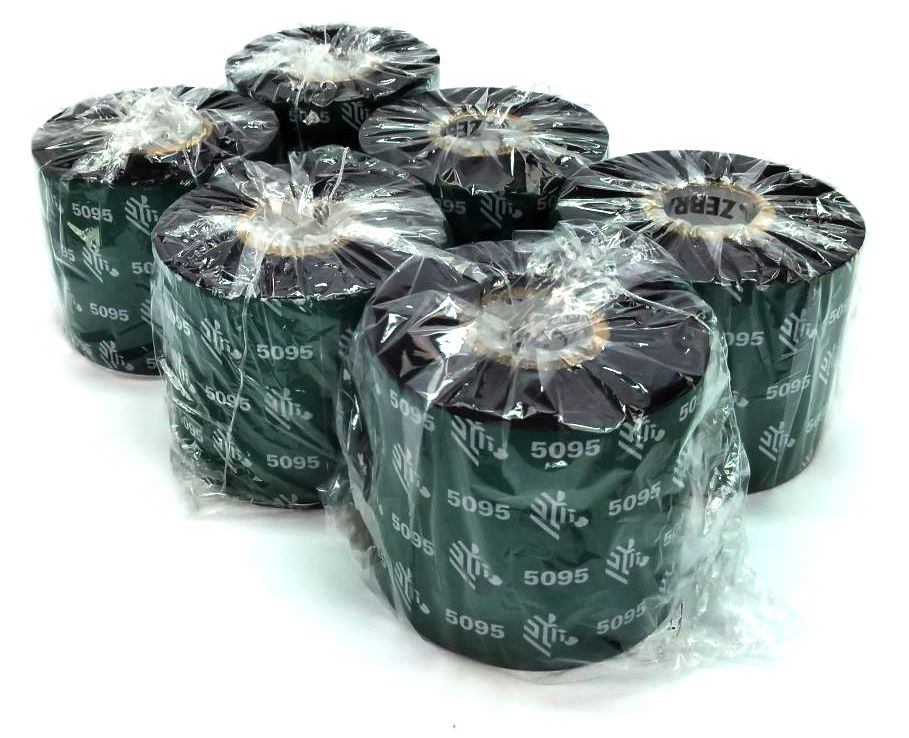 Zebra 5095 Resin Ribbons 60mm x 45M Black 05095BK06045 Genuine OEM - 6 Rolls