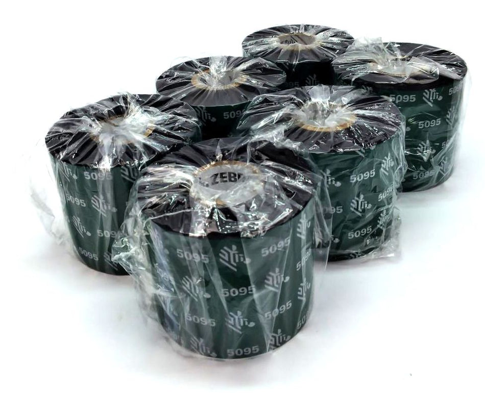 Zebra 5095 Resin Ribbons 60mm x 45M Black 05095BK06045 Genuine OEM - 6 Rolls