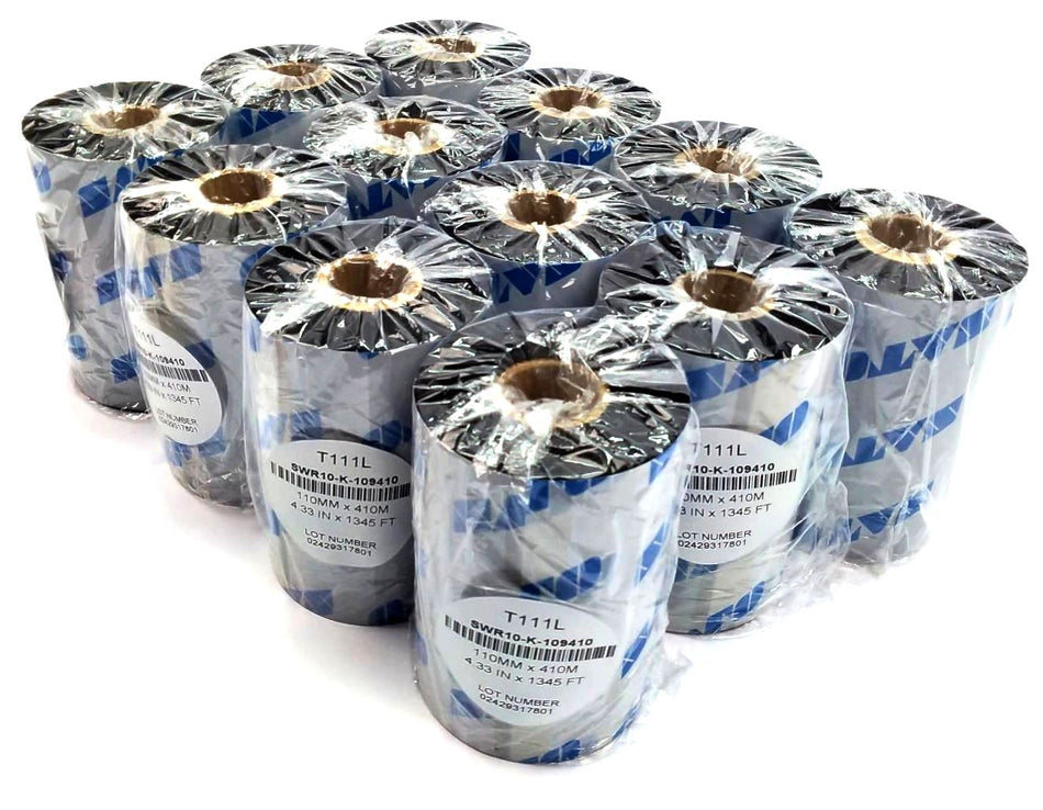Sato T111L Ribbons 4.3" x 1345" Wax Resin SWR10-K-109410 Genuine OEM - 12 Rolls