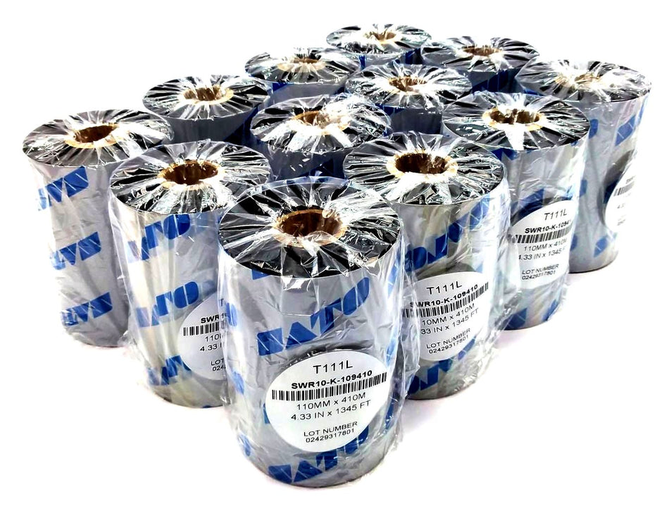Sato T111L Ribbons 4.3" x 1345" Wax Resin SWR10-K-109410 Genuine OEM - 12 Rolls