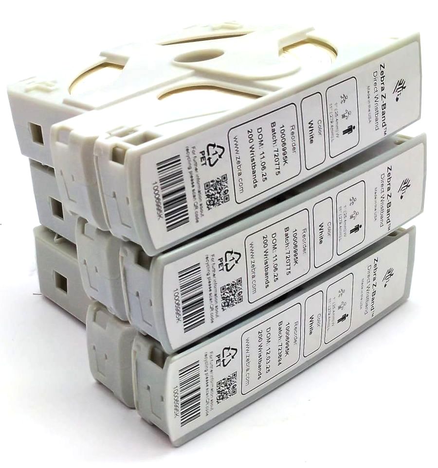 Zebra 1" x 11" Z-Band Direct Wristbands White 10006995K Genuine OEM - 3 Pack