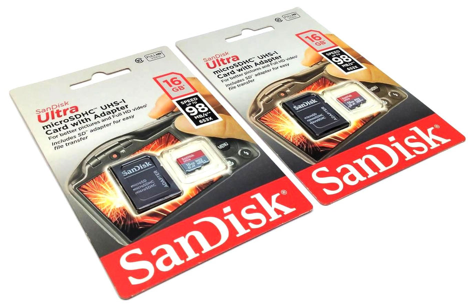SanDisk Ultra MicroSDHC UHS-I Memory Card with Adapter 16GB - Set of 2