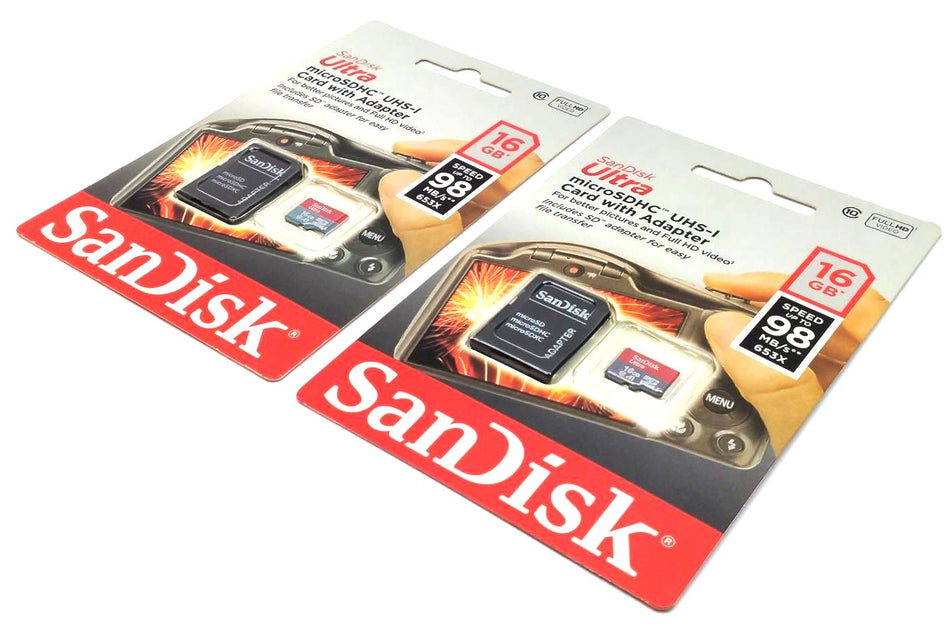 SanDisk Ultra MicroSDHC UHS-I Memory Card with Adapter 16GB - Set of 2