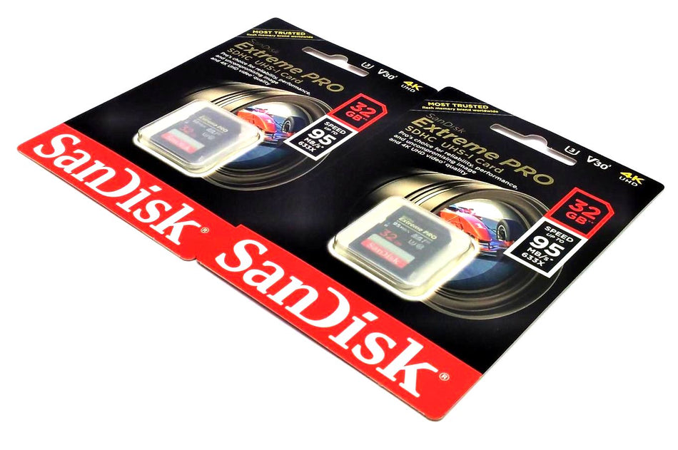 Lot of 2 SanDisk Extreme PRO SDHC UHS-I Flash Memory Cards 4K Ultra HD 32GB