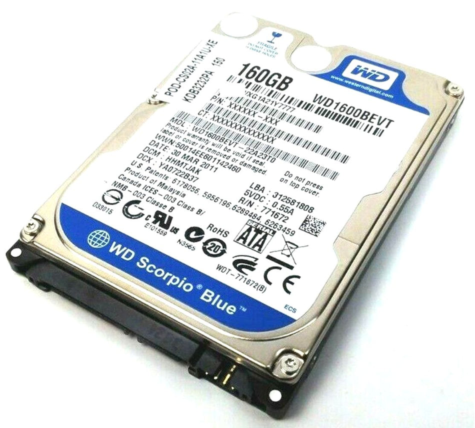 Western Digital WD1600BEVT Scorpio Blue Hard Drive 160GB 2.5" Sata 3Gb/s 7200Rpm