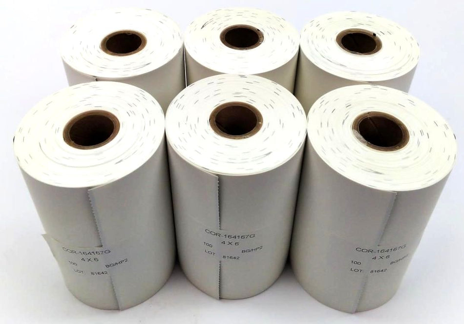 OnCore 4" x 6" POLYPRO TAG PERF White Labels COR-164167G - 36 Rolls