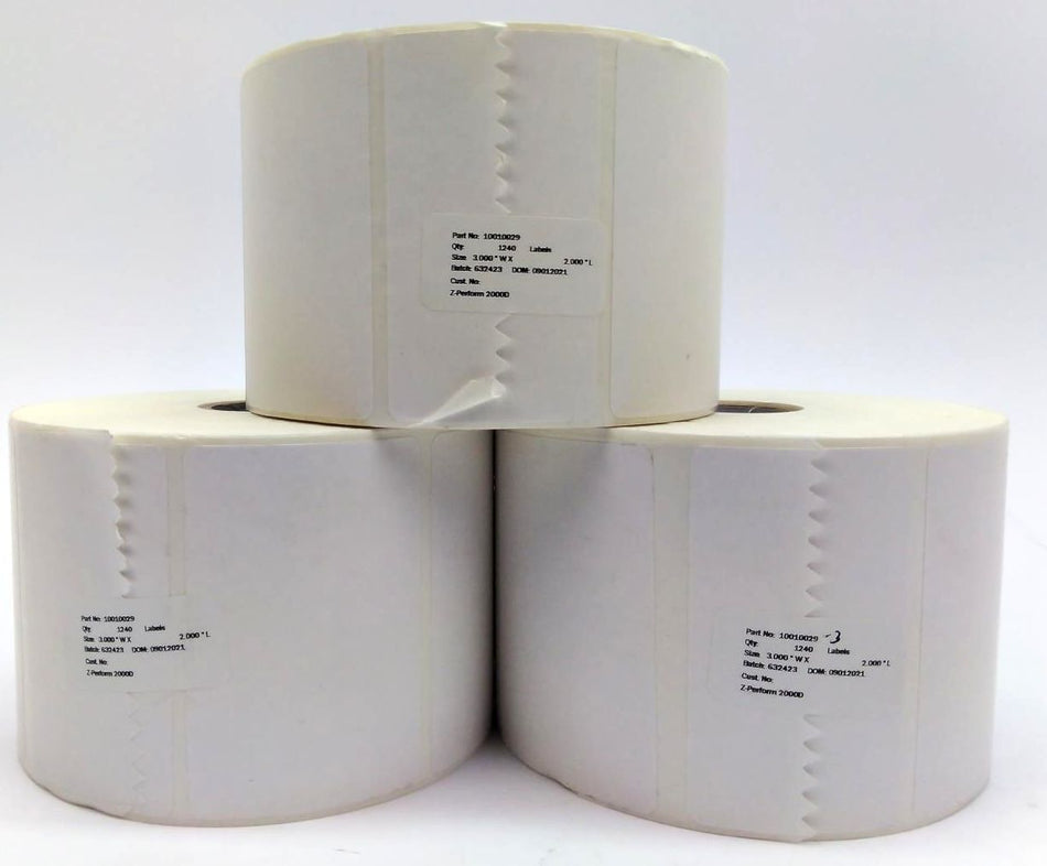 Zebra 3"X 2" Z-Perform 2000D Genuine OEM Direct Thermal Label 10010029 - 3 Rolls