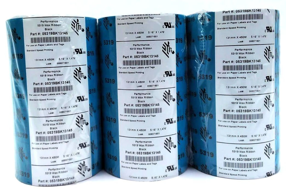 Zebra 5.16" x 1476' Thermal Transfer Wax Ribbons Genuine 05319BK13145 - 6 Rolls
