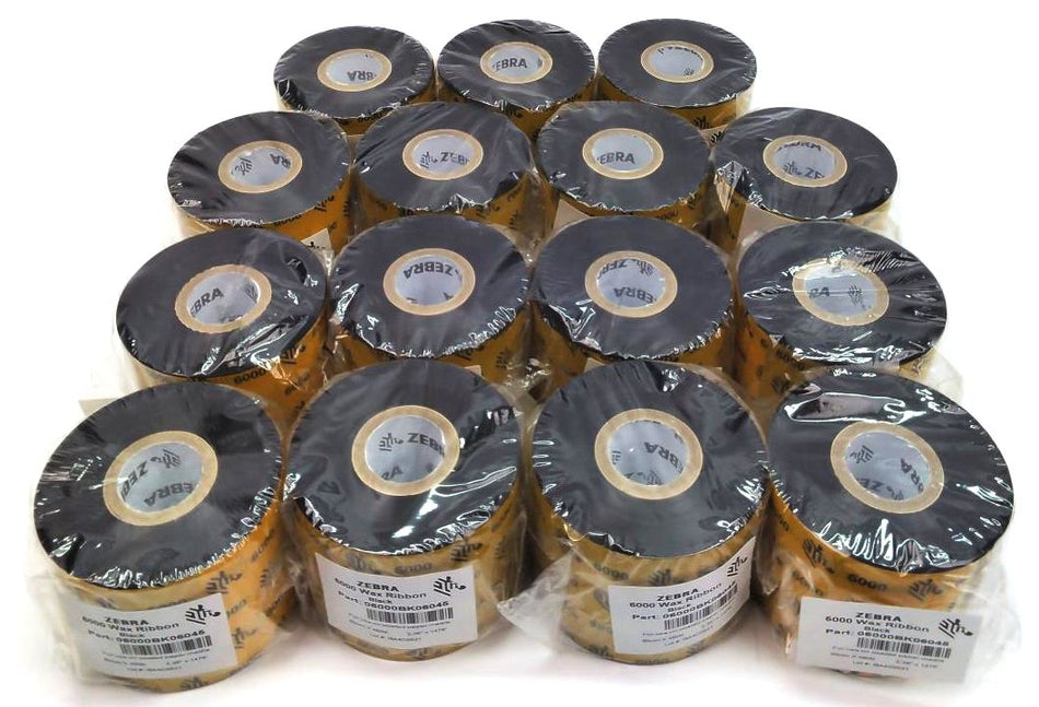 Zebra 2.36" x 1476' Genuine OEM 6000 Wax Ribbons 06000BK06045 Black - 15 Rolls