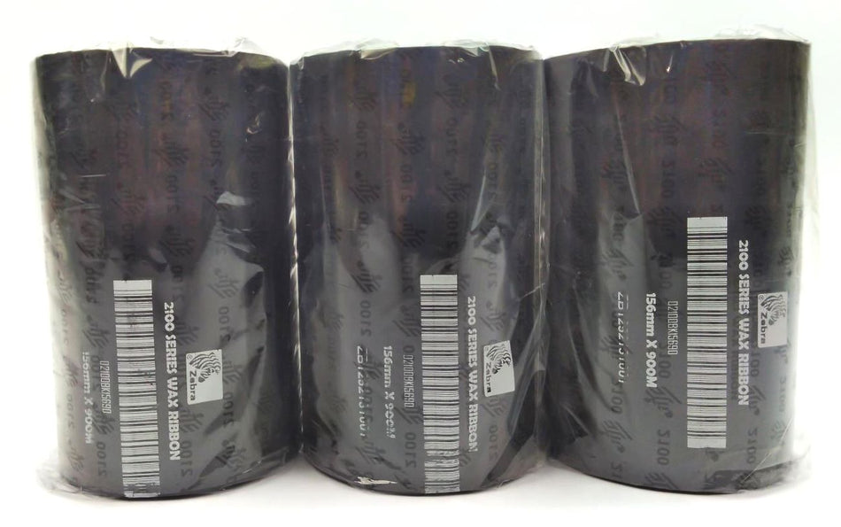 Zebra 6.16" X 2955' 2100 Genuine OEM Wax Ribbons Black 02100BK15690 - 3 Rolls