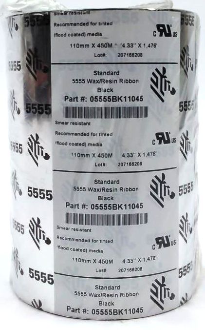 Zebra 4.33" x 1476" Thermal Wax/Resin Ribbons 05555BK11045 Genuine OEM  -1 Roll